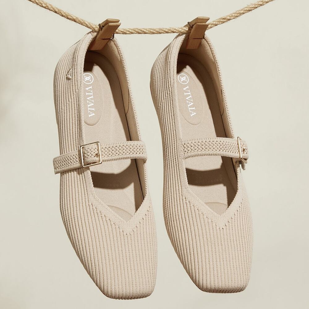 Vivaia Margot Mary Jane Comfort Old Money Washable Arch Support Flats Almond 10W